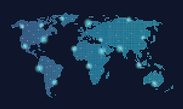 world map with main cities points