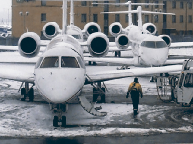 private jets in snow